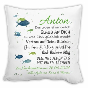 Unikatolo Kissen Konfirmation Jugendweihe GRÜN mit Name personalisiert