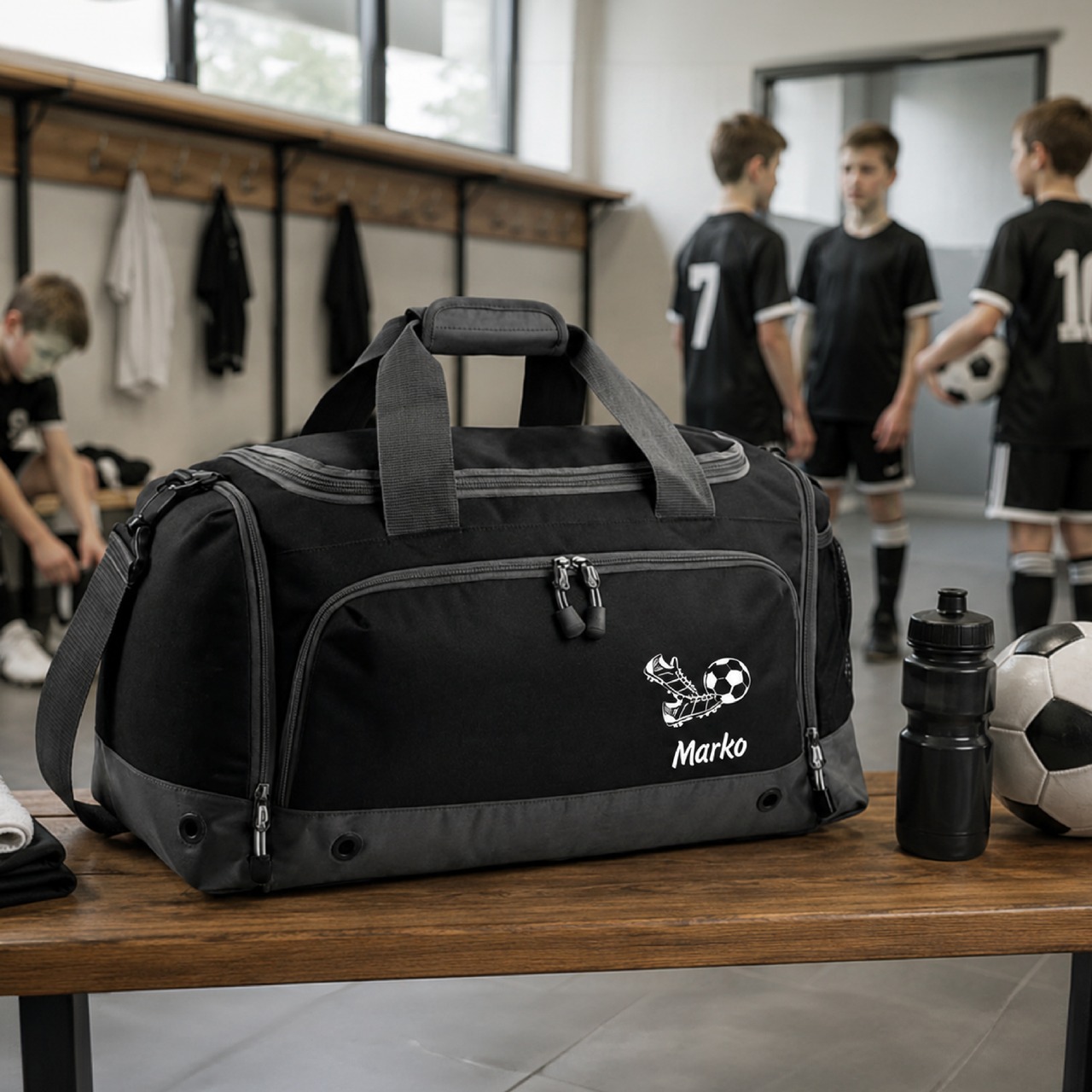 Unikatolo Sporttasche mit Name personalisiert Kinder & Erwachsene | SCHWARZ