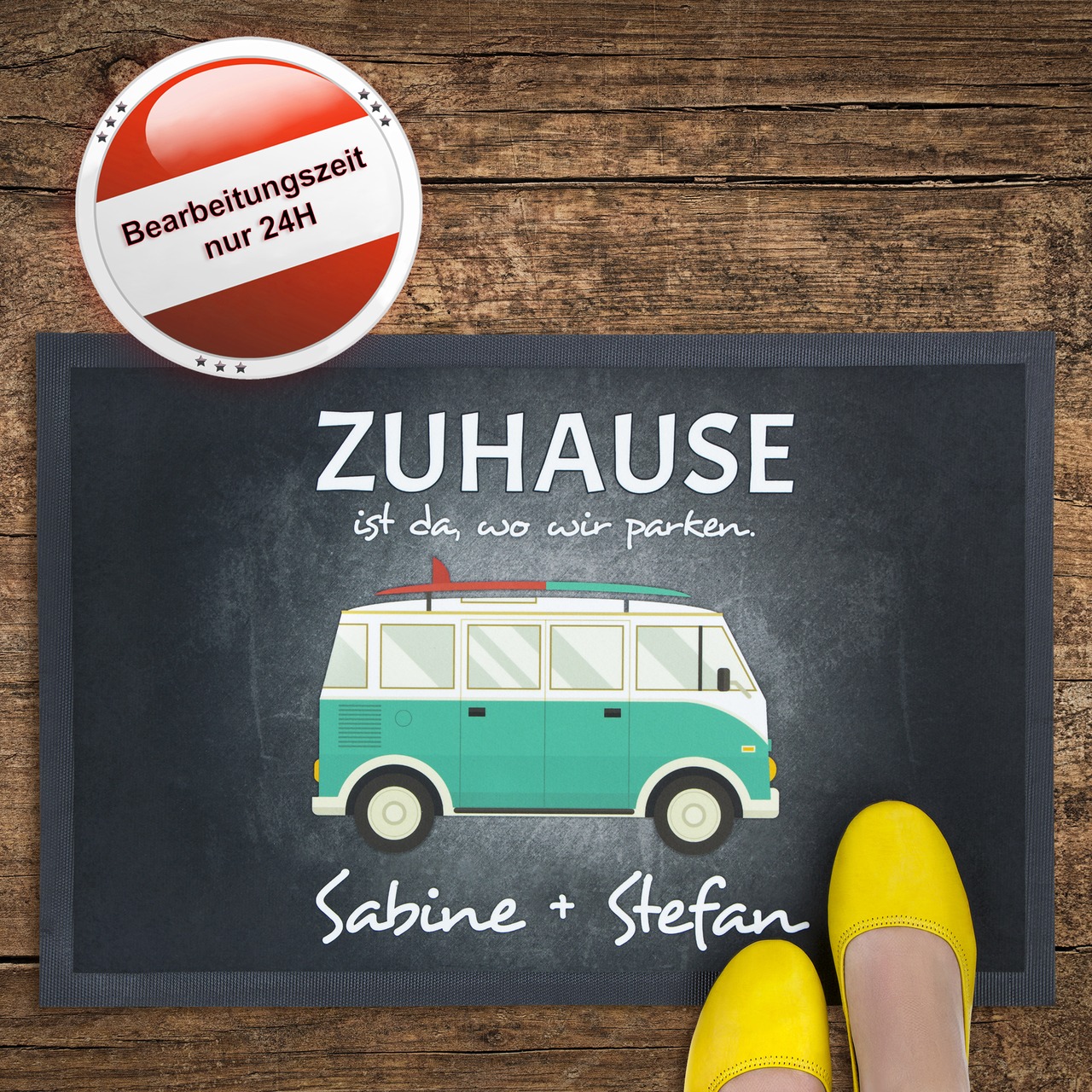 Unikatolo Fußmatte Motiv Bus Van mit Name personalisiert