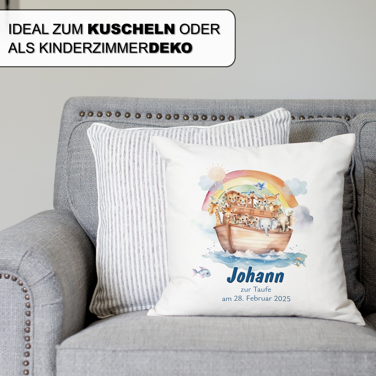 Personalisiertes Kissen zur Taufe mit Datum personalisiert
