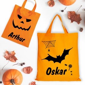 Unikatolo Halloween Beutel orange mit Name bedruckt