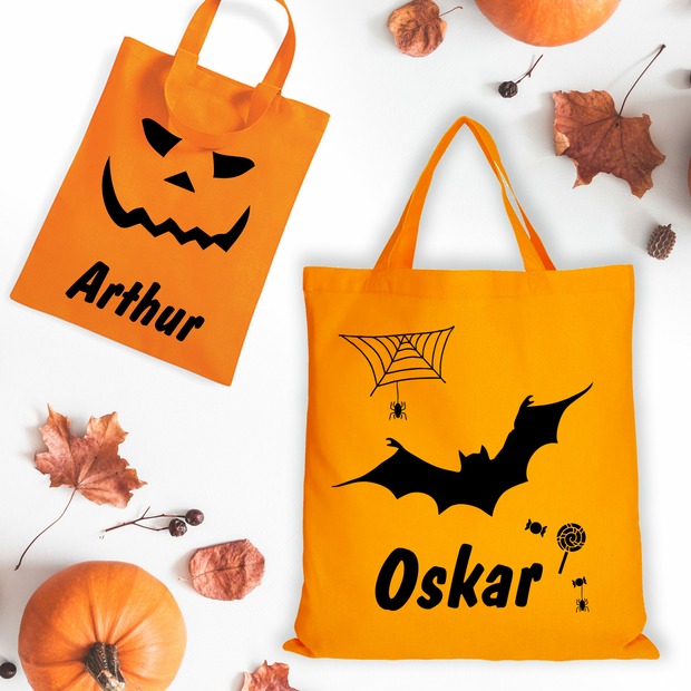 Unikatolo Halloween Beutel orange mit Name bedruckt