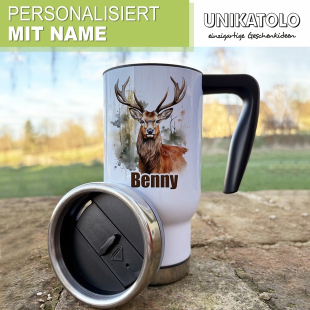 Unikatolo Thermobecher mit Name personalisiert | Hirsch
