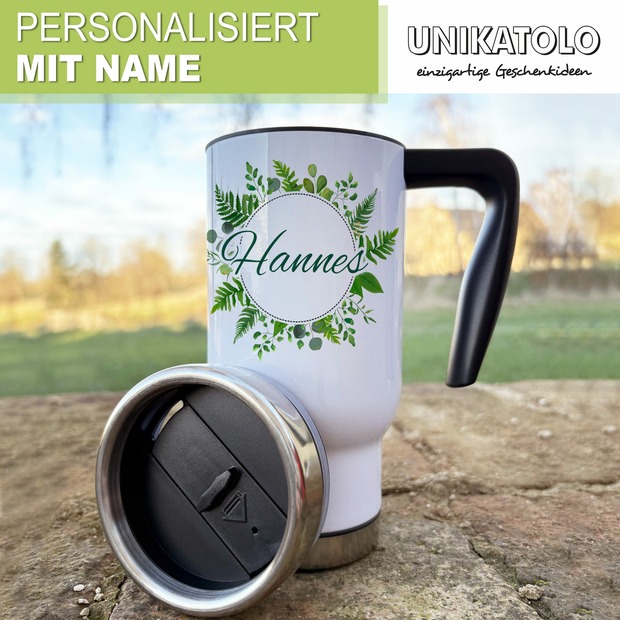 Unikatolo Thermobecher mit Name personalisiert | Blätter
