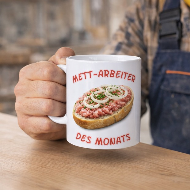 Unikatolo lustige Tasse Mettarbeiter des Monats weiß