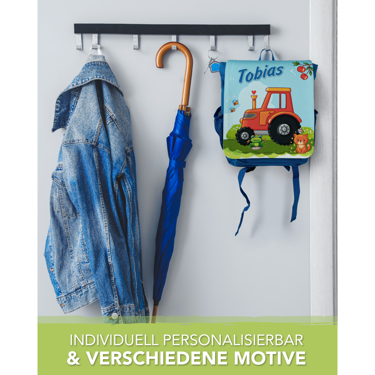 Unikatolo Kindergartenrucksack Traktor mit Name | rot