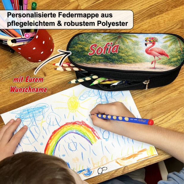 Unikatolo Federmäppchen Flamingo mit Name personalisiert pink