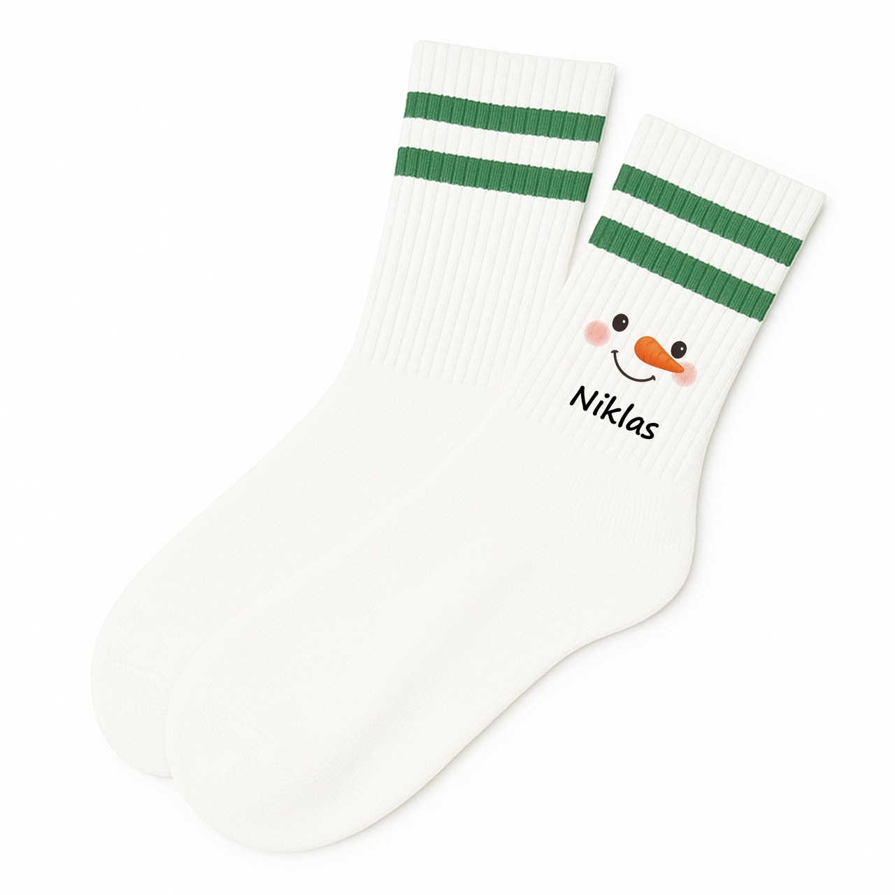 Weihnachtssocken Schneemanngesicht mit Name