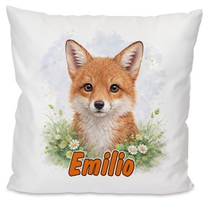 Personalisiertes Kissen mit Fuchs (2) und Name bedruckt