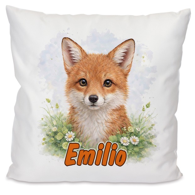 Personalisiertes Kissen mit Fuchs (2) und Name bedruckt