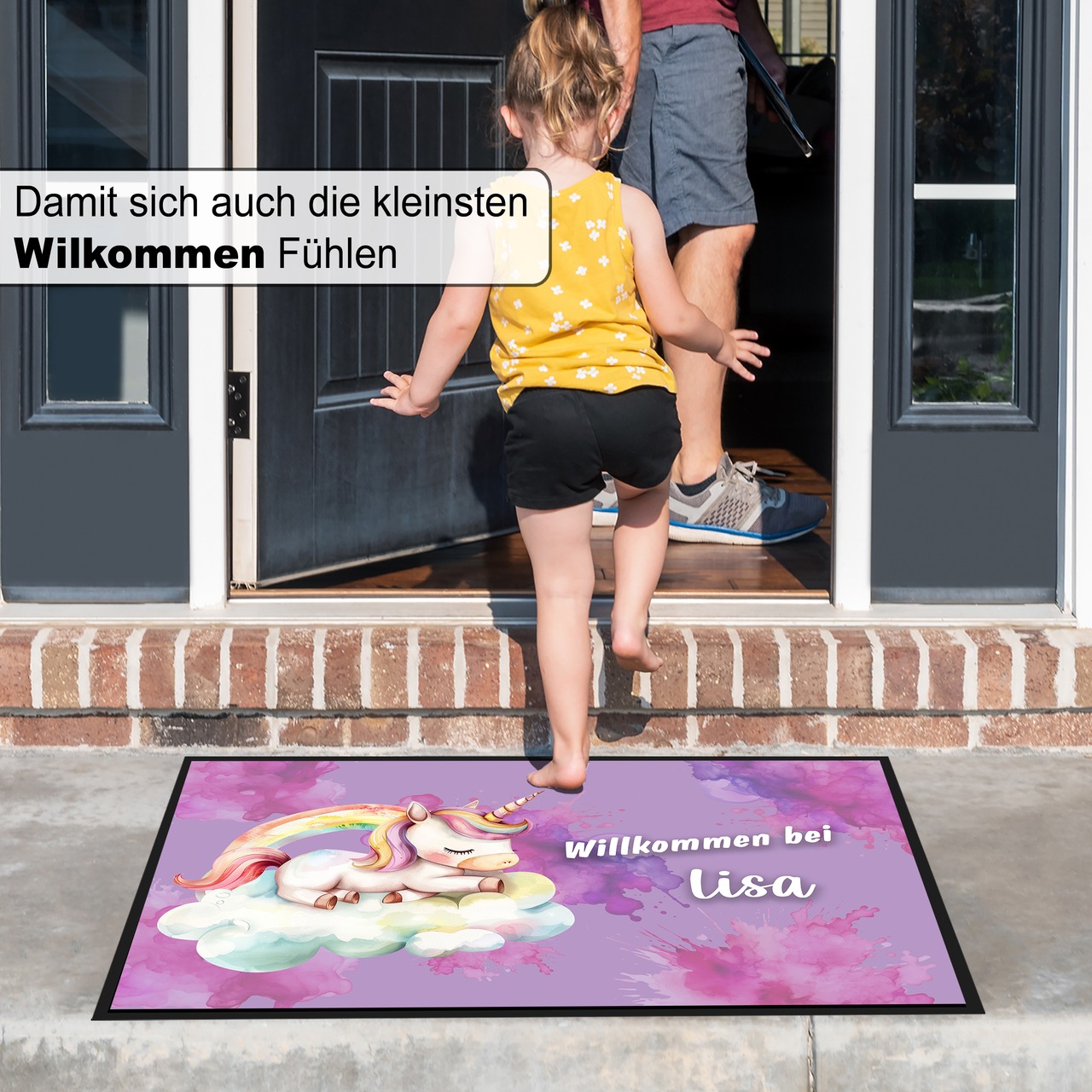 Unikatolo Fußmatte Kinderzimmer Einhornwelt mit Name personalisiert