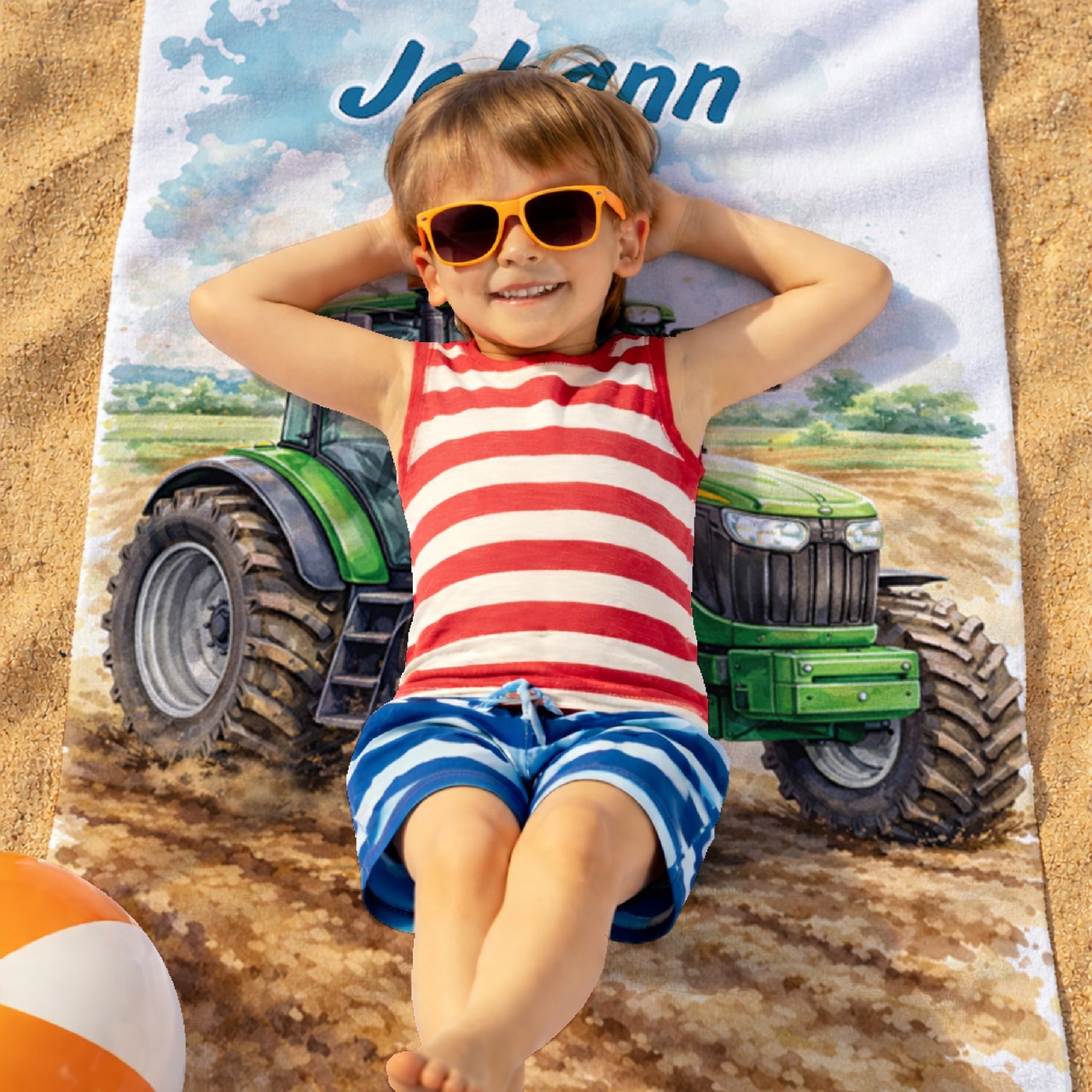 Unikatolo Kinder Handtuch Traktor mit Name personalisiert