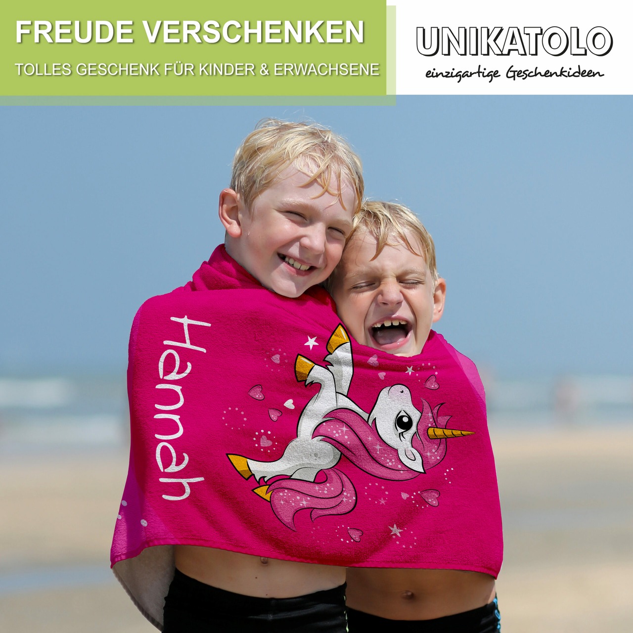 Unikatolo Badetuch Motiv Einhorn mit Name personalisiert