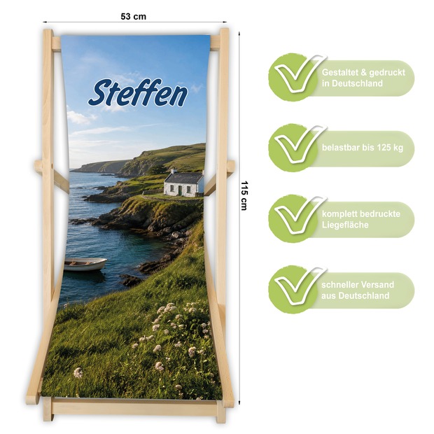 Unikatolo Liegestuhl mit Küstenmotiv und Name personalisiert | Irland