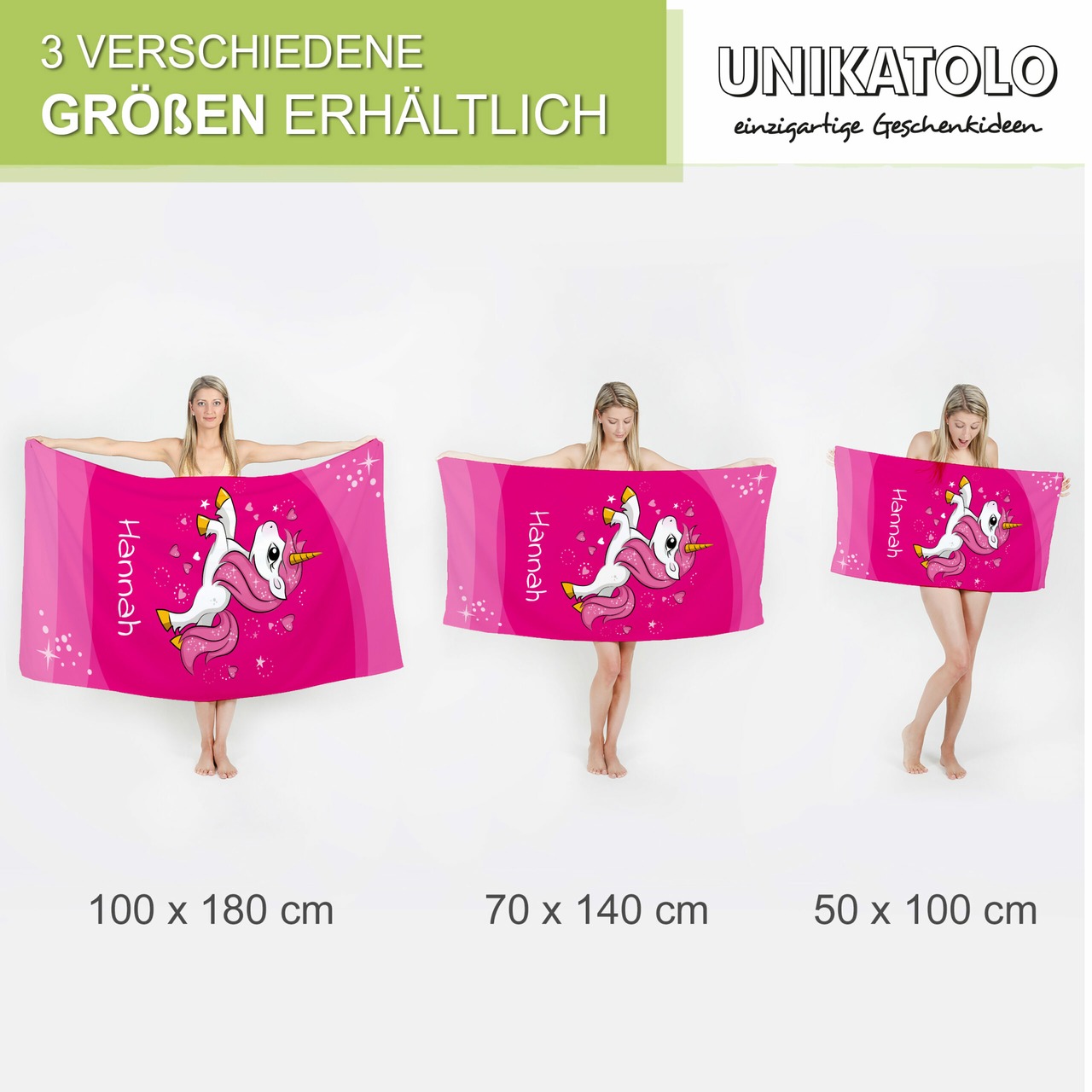 Unikatolo Badetuch Motiv Einhorn mit Name personalisiert