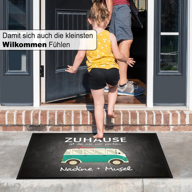 Unikatolo Fußmatte Motiv Bus Van mit Name personalisiert