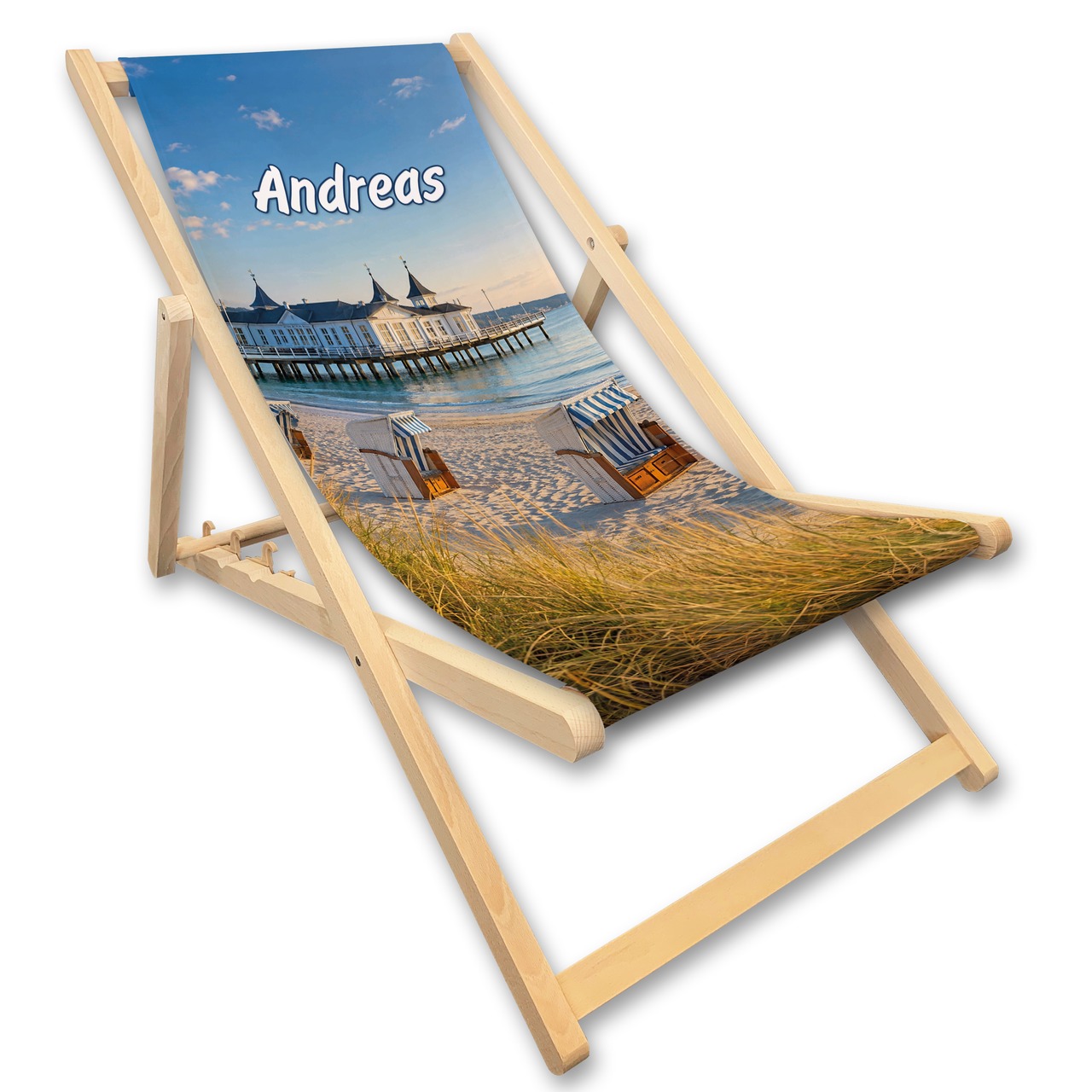 Unikatolo Liegestuhl mit Küstenmotiv und Name personalisiert | Ostsee