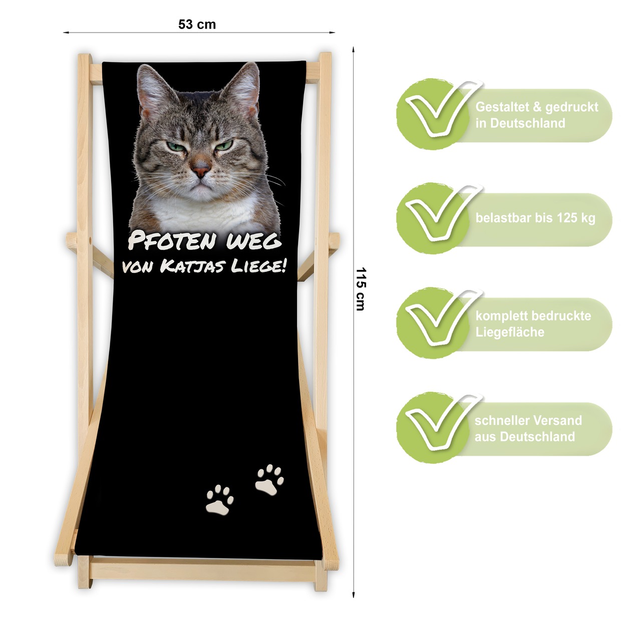 Unikatolo Liegestuhl Miezepeter mit Name personalisiert