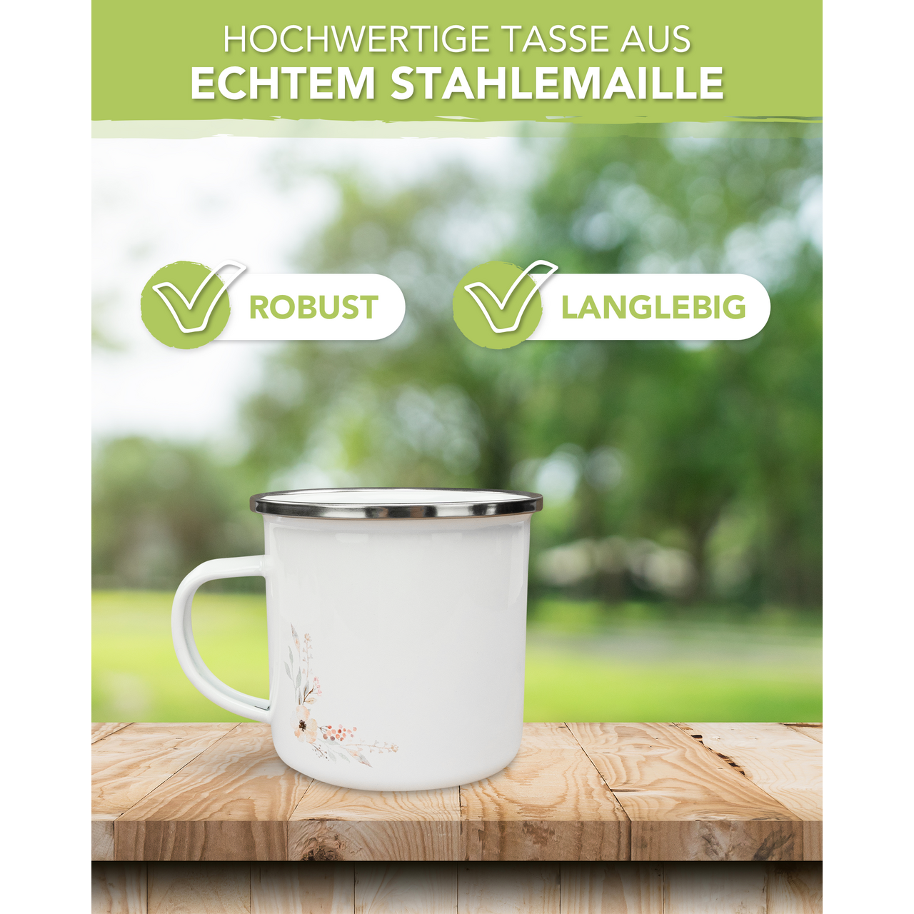 Unikatolo Emailletasse Motiv Blumenranke