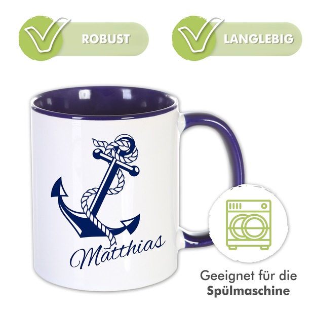 Unikatolo Tasse mit Name personalisiert Motiv Anker