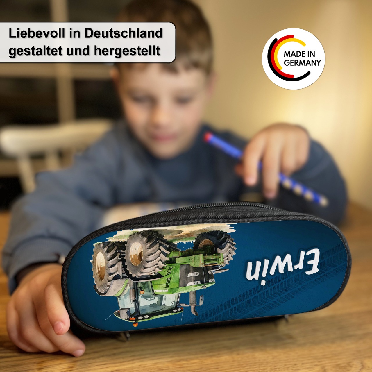 Unikatolo Federmäppchen Traktor mit Name personalisiert