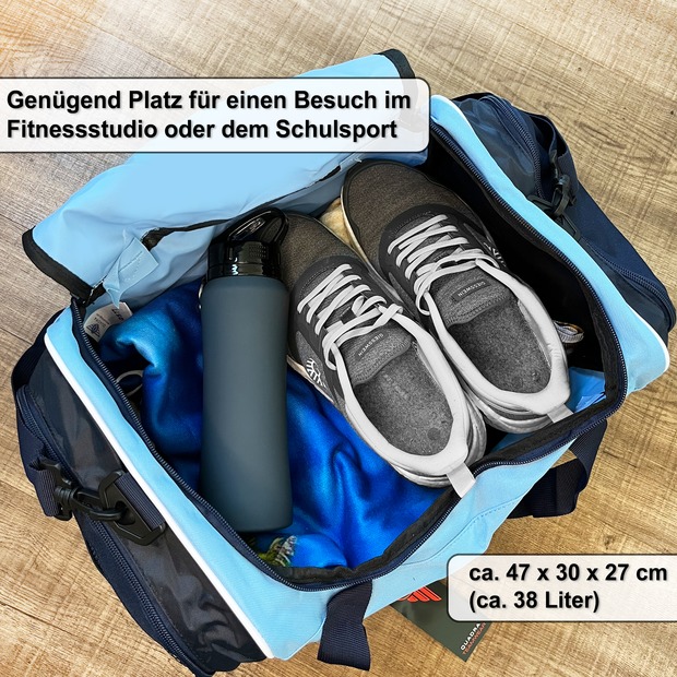 Unikatolo Sporttasche Katze mit Name personalisiert | blau