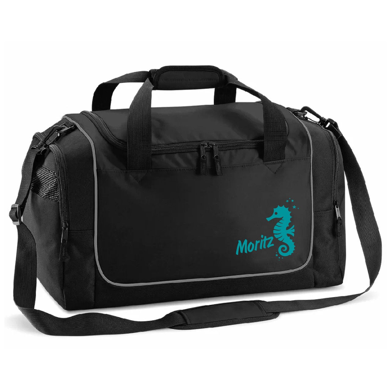 Unikatolo Sporttasche Seepferdchen mit Name personalisiert | Schwarz
