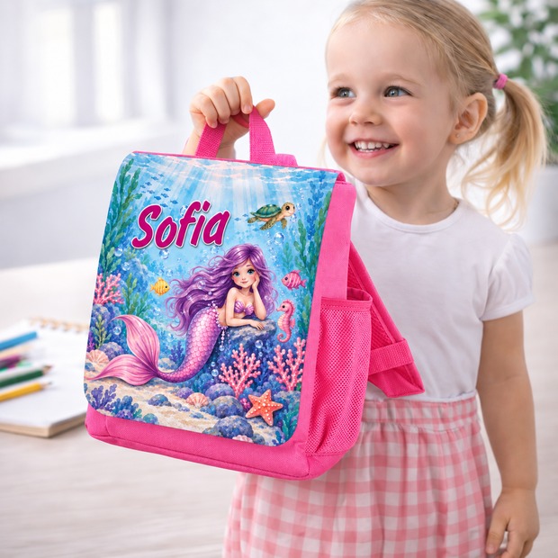 Unikatolo Kindergartenrucksack mit Name personalisiert | Meerjungfrau PINK