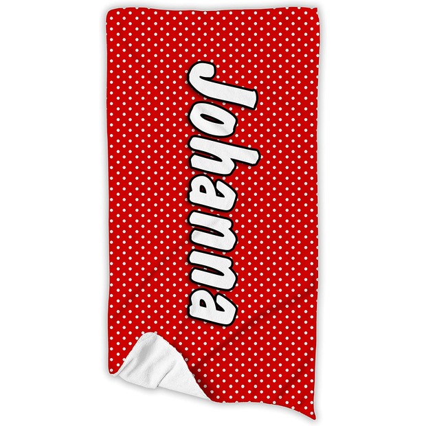 Unikatolo Badetuch Motiv Rot mit weißen Punkten personalisiert