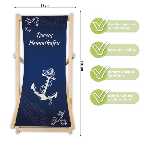 Unikatolo Liegestuhl Anker blau Name personalisiert