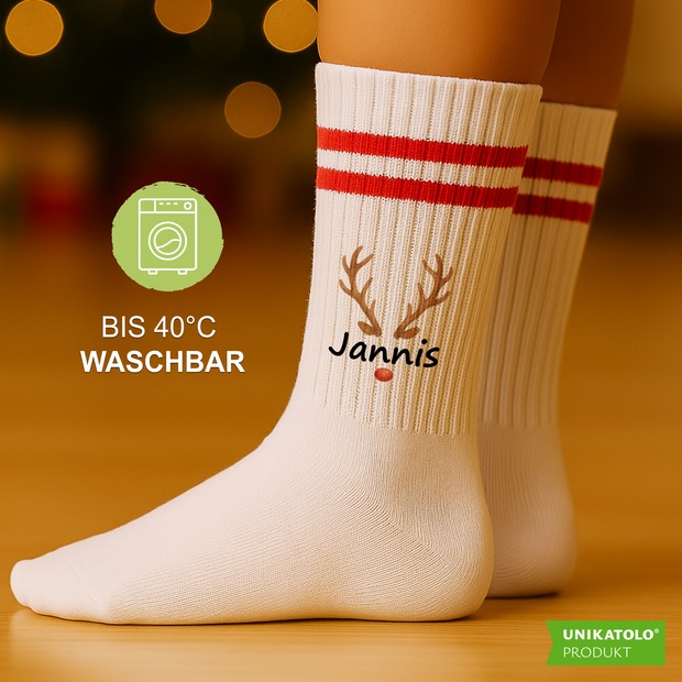 Weihnachtssocken Rentiernase mit Name bedruckt | Erwachsene
