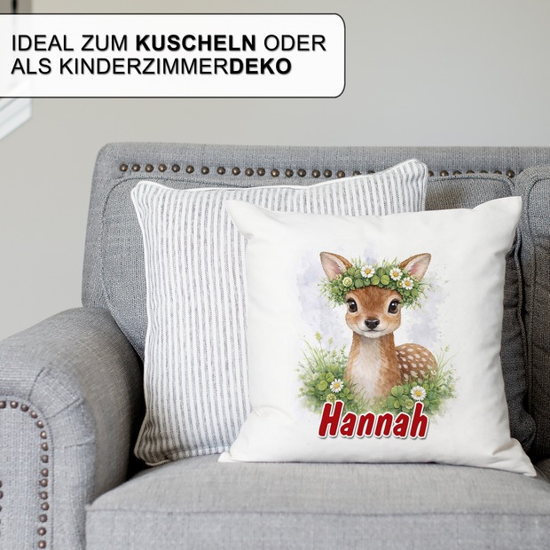 Personalisiertes Kissen mit Reh und Name bedruckt