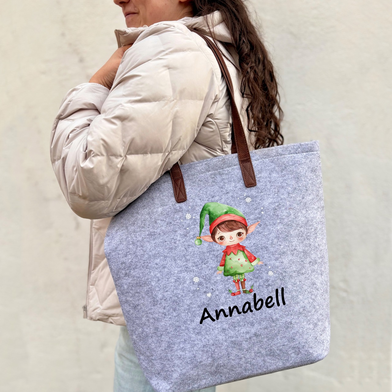 Unikatolo personalisierte Filztasche Wichtel Mädchen mit Wunschtext