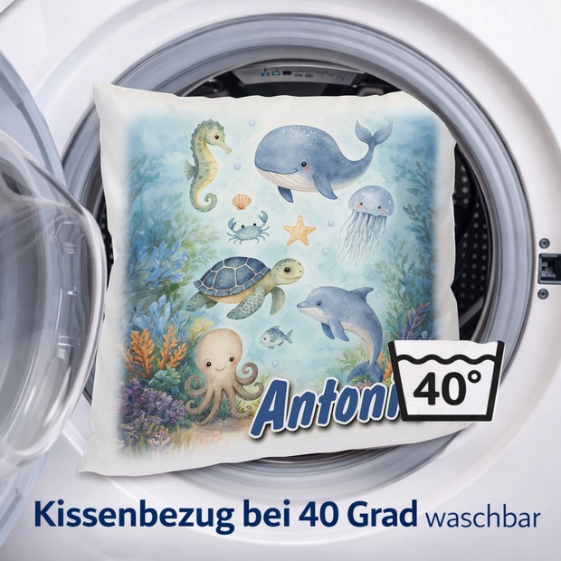 Personalisiertes Kissen mit Unterwasserwelt und Name bedruckt