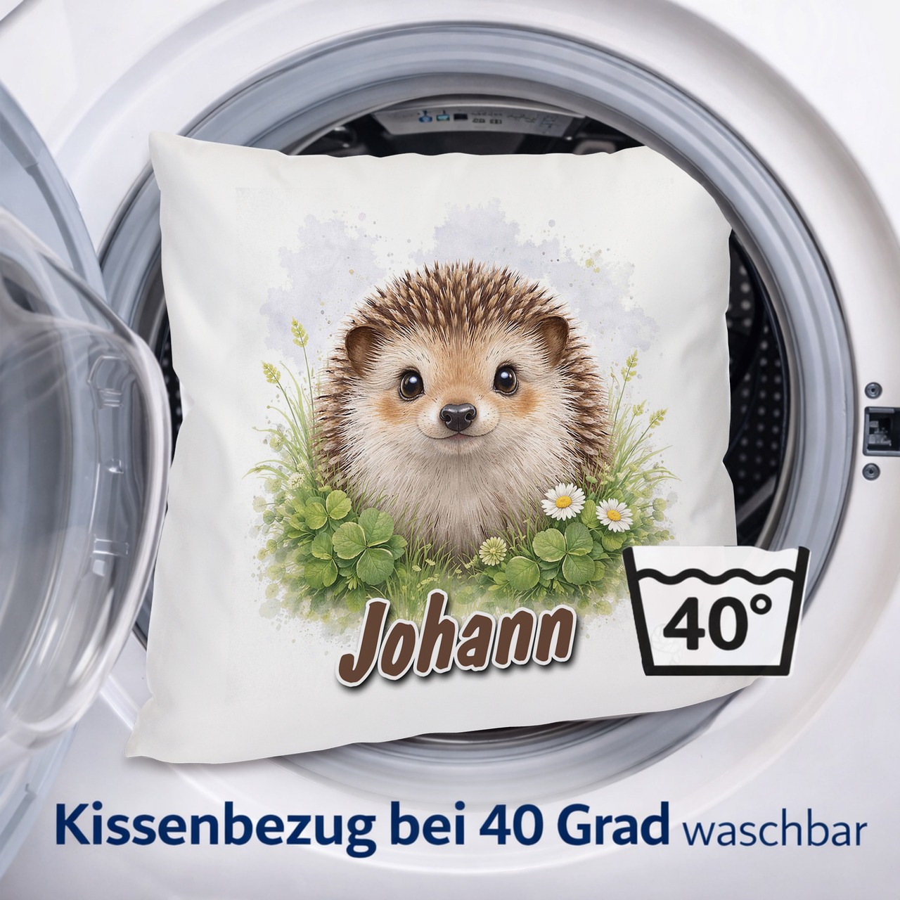 Personalisiertes Kissen mit Igel und Name bedruckt