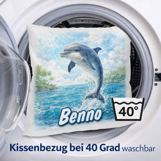 Personalisiertes Kissen mit Delfin und Name bedruckt