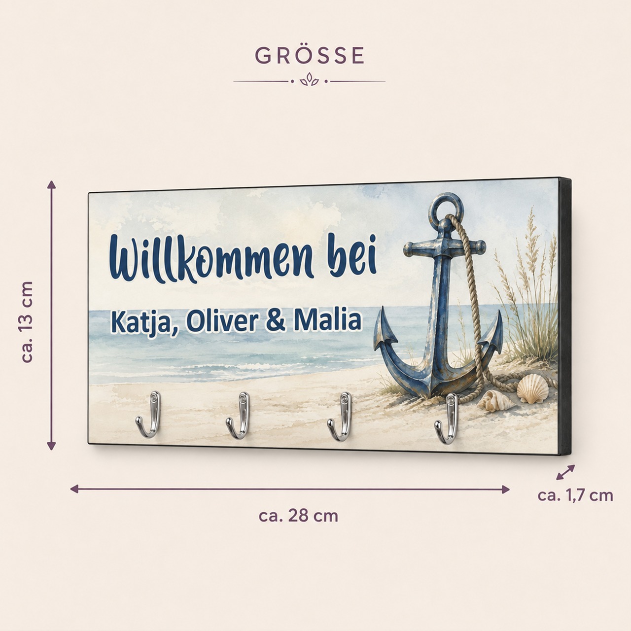 Unikatolo Schlüsselbrett Anker Maritim mit Name personalisiert