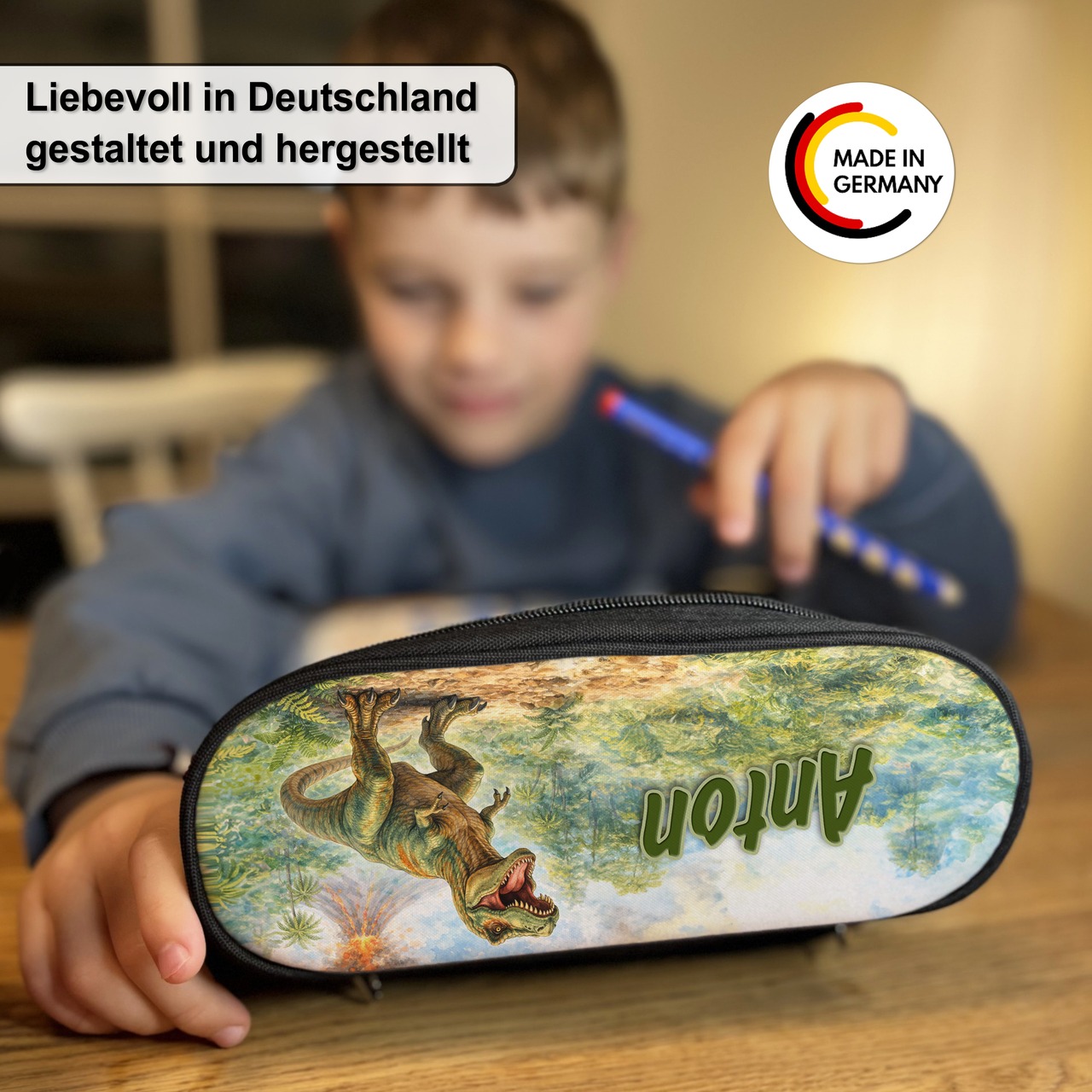 Unikatolo Federmäppchen T-Rex mit Name personalisiert