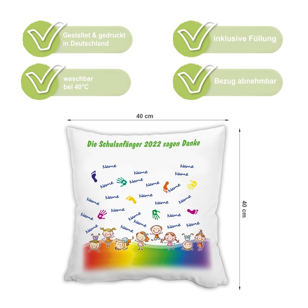 Unikatolo Kissen Kita-Abschiedsgeschenk mit Händen und Namen - bis 30 Namen