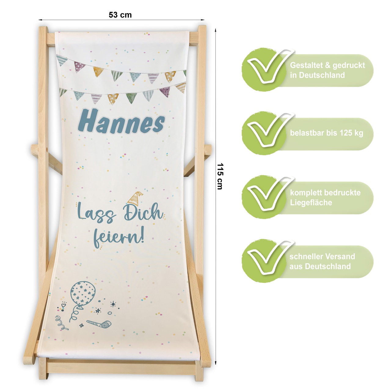 Unikatolo Liegestuhl Lass dich Feiern mit Name personalisiert