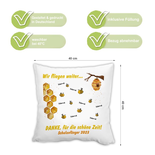 Unikatolo Kissen Kita-Abschiedsgeschenk mit Bienen und Namen - bis 30 Namen