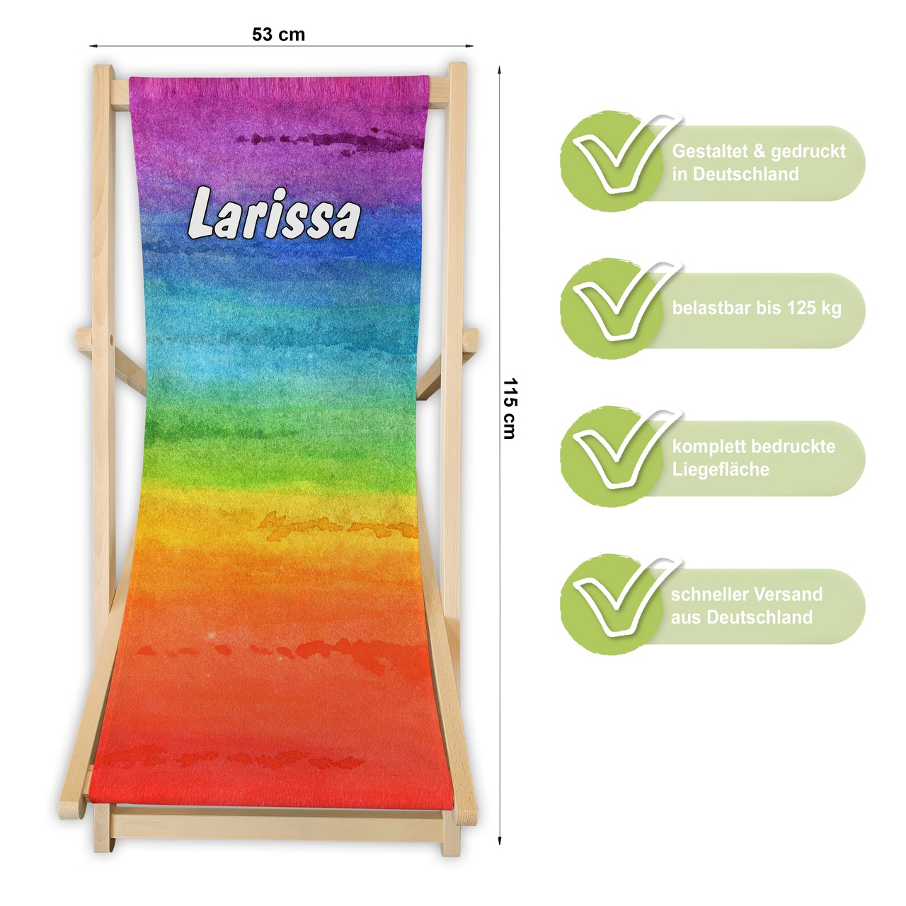 Unikatolo Liegestuhl Regenbogen mit Name personalisiert