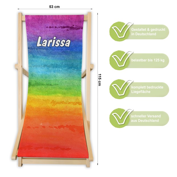 Unikatolo Liegestuhl Regenbogen mit Name personalisiert