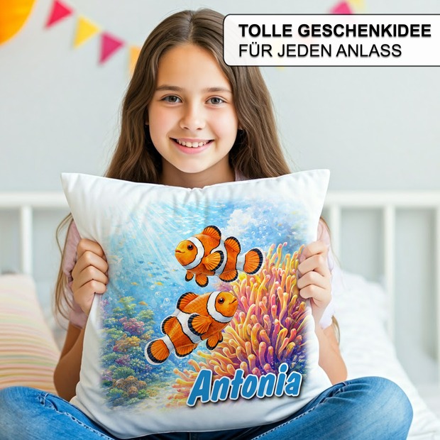 Personalisiertes Kissen mit Fische und Name bedruckt