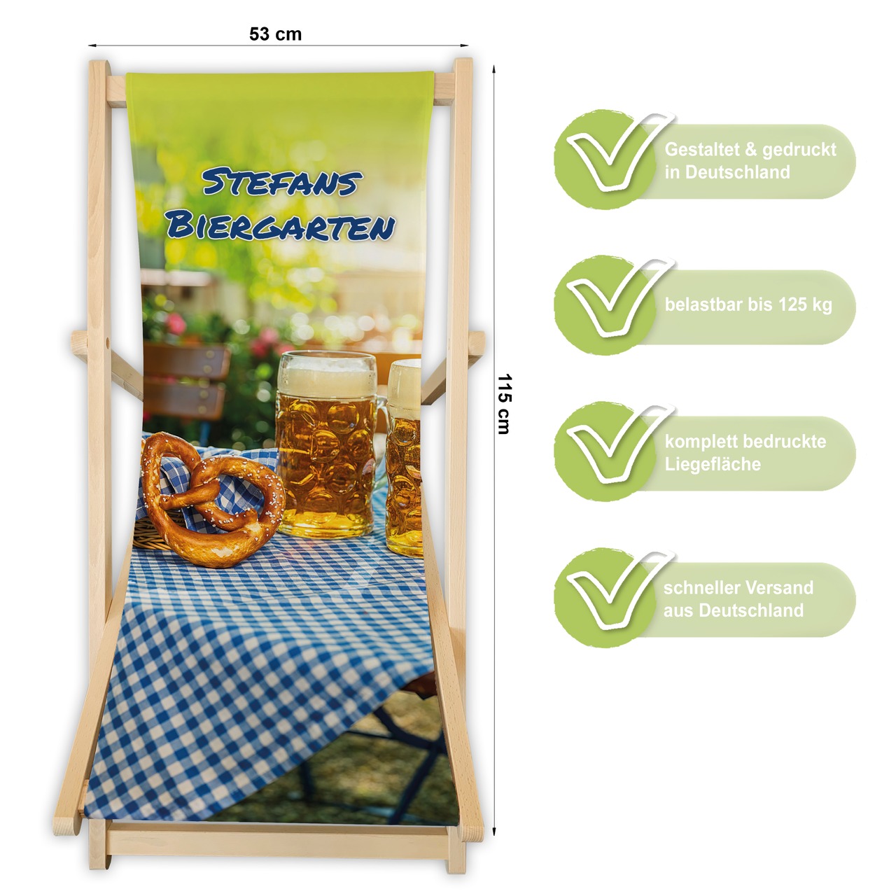 Unikatolo Liegestuhl Biergarten mit Name personalisiert