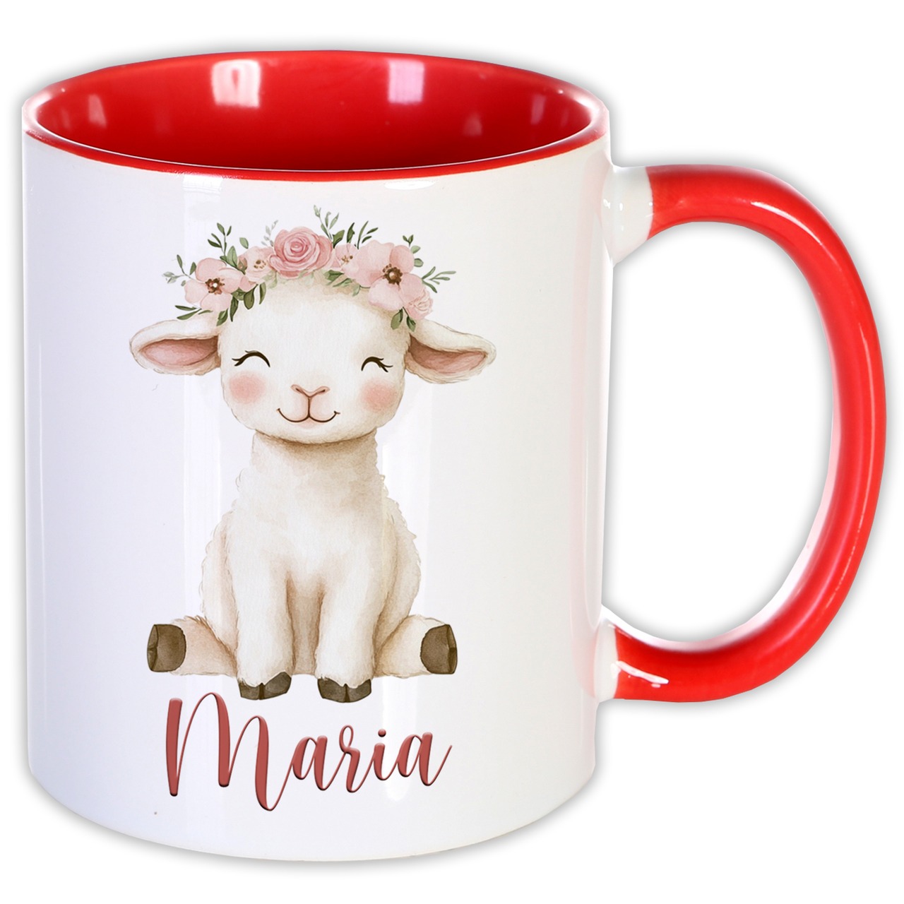 Unikatolo Ostertasse mit Name personalisiert Schaf ROT
