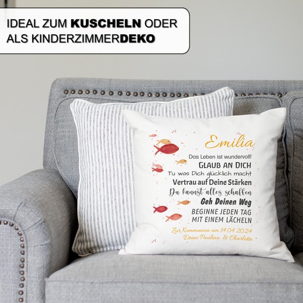 Unikatolo Kissen Konfirmation ORANGE mit Name personalisiert