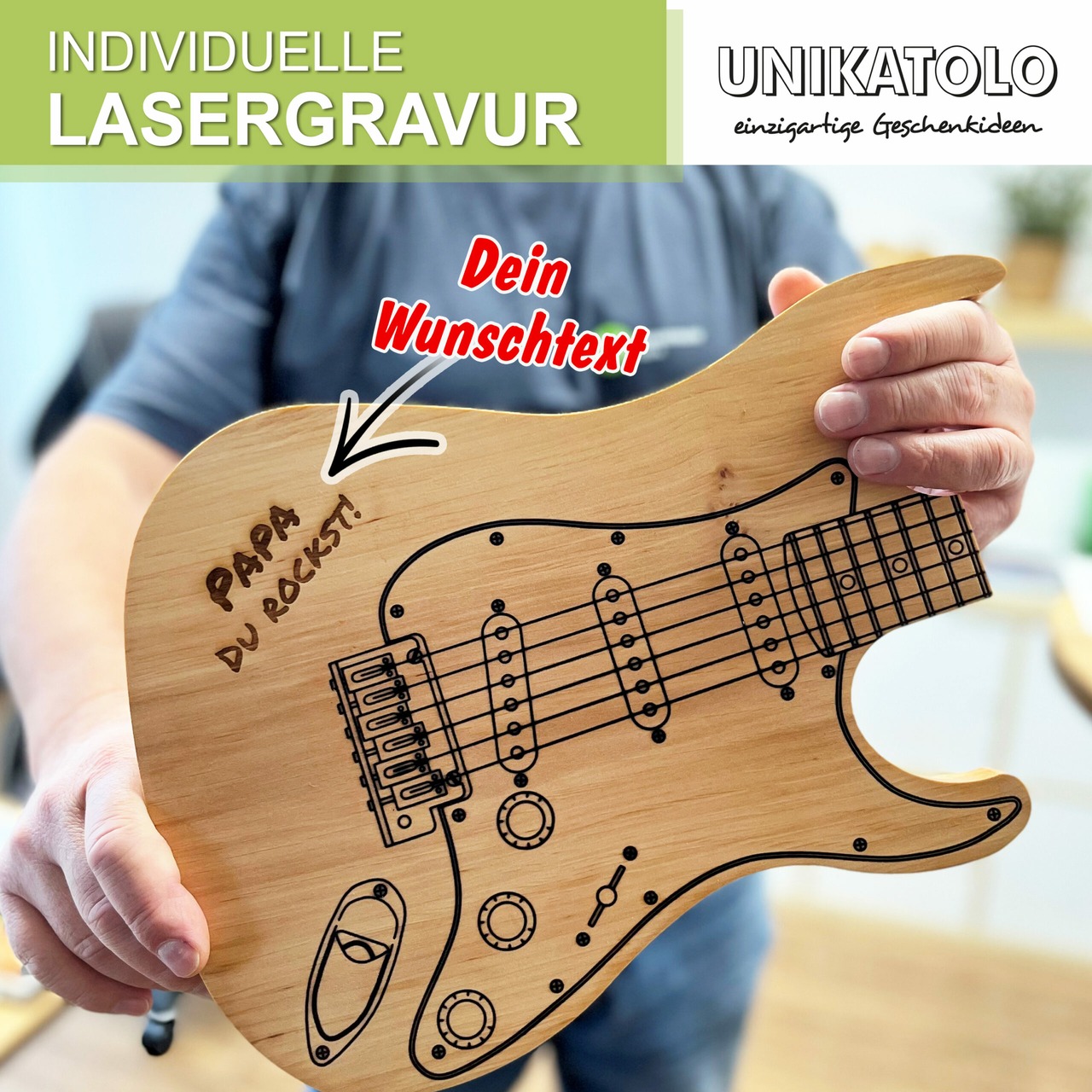 Unikatolo Schneidebrett E-Gitarre personalisiert mit Name