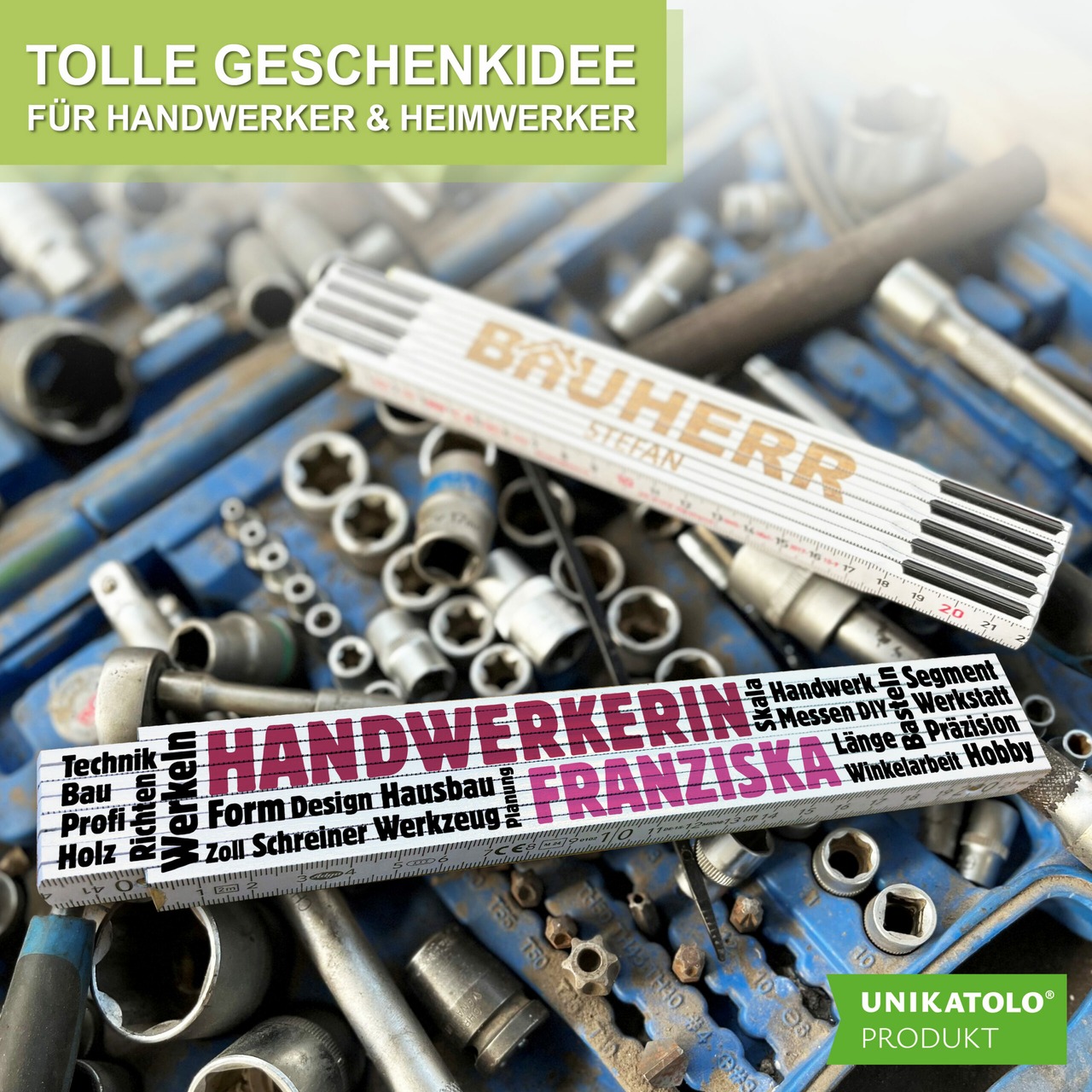 Unikatolo Zollstock Handwerkerin mit Name personalisiert
