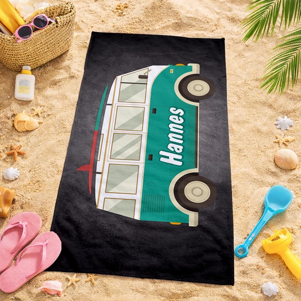 Unikatolo Badetuch Motiv Camper Van mit Name personalisiert